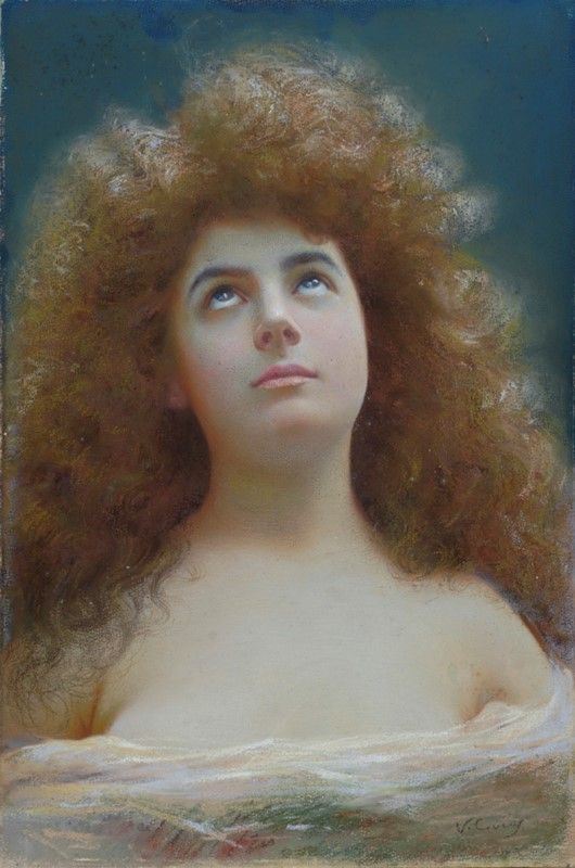 Vittorio Corcos : Volto di ragazza  - Pastelli su carta - Auction Autori del XIX e XX sec. - I - Galleria Pananti Casa d'Aste