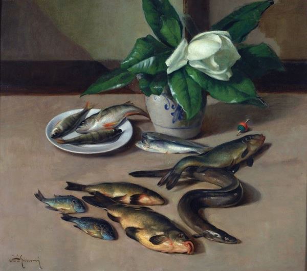 Vittorio Gussoni - Natura morta con pesci