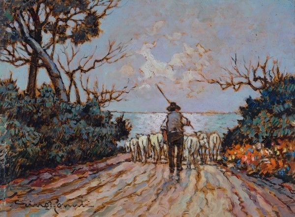 Gino Romiti - Paesaggio con Pastore e Gregge