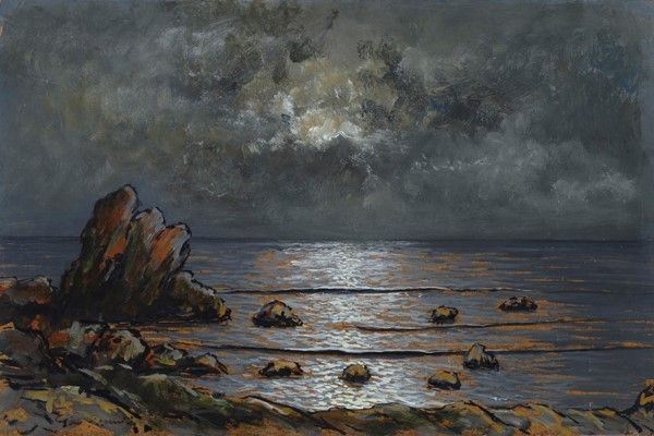 Gino Romiti : Marina al tramonto  - Olio su compensato - Auction Autori del XIX e XX sec. - I - Galleria Pananti Casa d'Aste