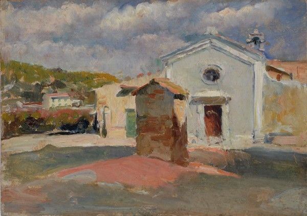 Arturo Faldi : Chiesetta di campagna  - Olio su cartone - Auction Autori del XIX e XX sec. - I - Galleria Pananti Casa d'Aste
