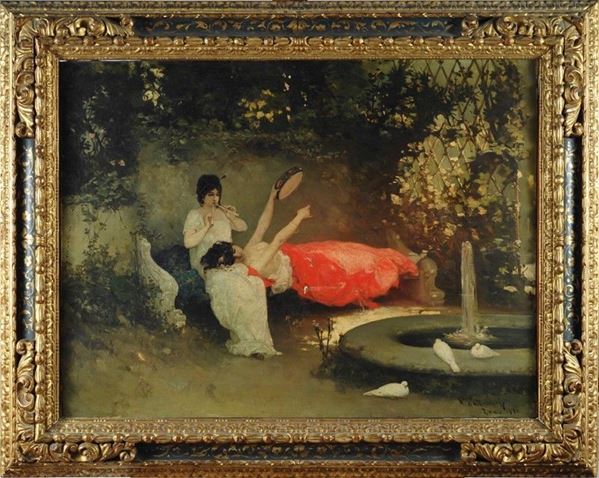 Vasily Alexandrovich Kotarbinsky : Concerto in giardino  (1880)  - Olio su tela - Auction Autori del XIX e XX sec. - I - Galleria Pananti Casa d'Aste
