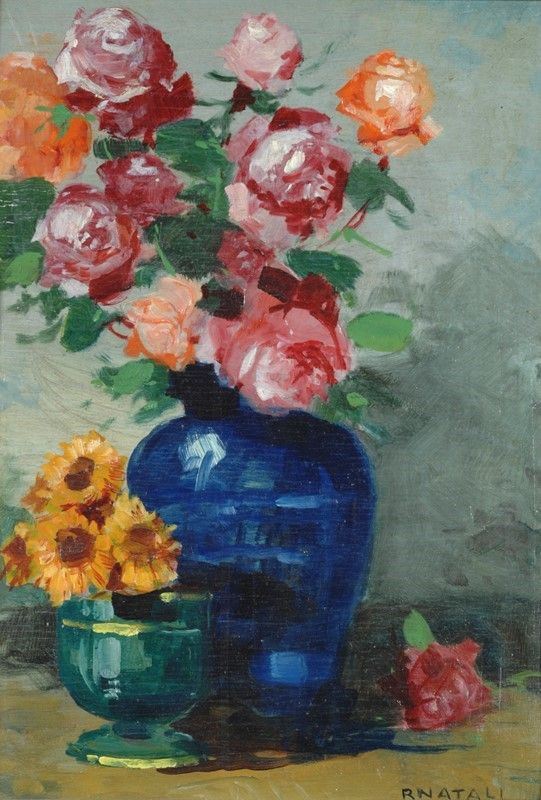 Renato Natali : Fiori nel vaso  - Olio su compensato - Auction Autori del XIX e XX sec. - I - Galleria Pananti Casa d'Aste