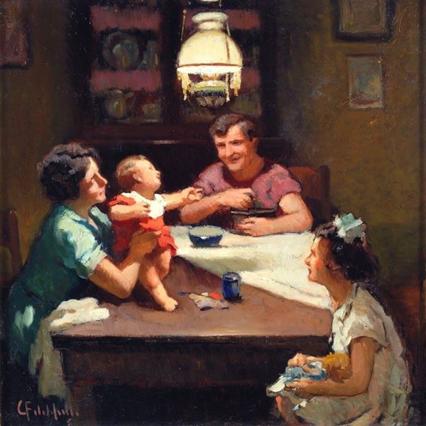 Cafiero Filippelli : La famiglia  - Olio su tela - Auction Autori del XIX e XX sec. - I - Galleria Pananti Casa d'Aste