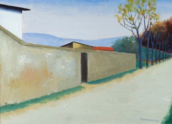 Nino Tirinnanzi : Strada  (1959)  - Olio su cartone - Asta Autori del XIX e XX sec. - I - Galleria Pananti Casa d'Aste