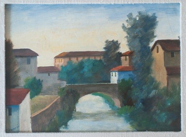 Nino Tirinnanzi : Paesaggio  - Olio su cartone telato - Asta Autori del XIX e XX sec. - I - Galleria Pananti Casa d'Aste