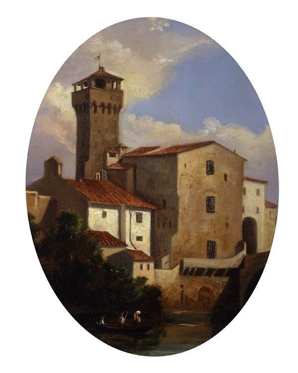 Lorenzo Gelati : Caseggiati  - Olio su cartone - Auction Autori del XIX e XX sec. - I - Galleria Pananti Casa d'Aste