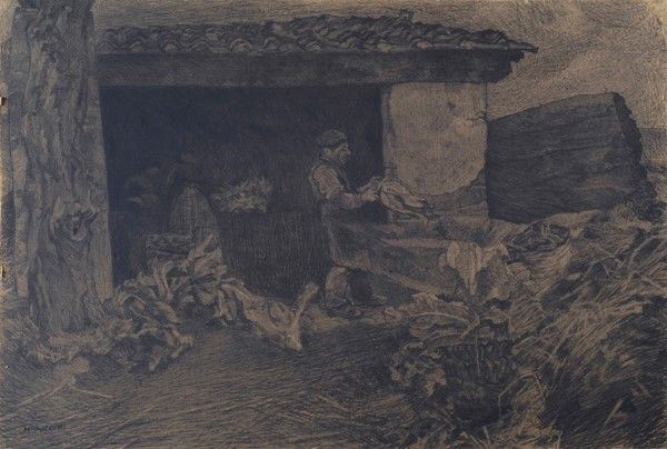 Mario Puccini : L'ortolano  - Matita su cartone - Auction Autori del XIX e XX sec. - I - Galleria Pananti Casa d'Aste