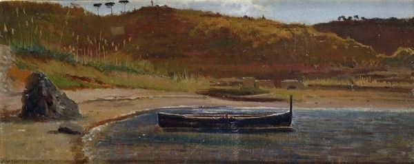 Federico Rossano : Lago d'Averno  - Olio su tela riportata su cartone - Asta Autori del XIX e XX sec. - I - Galleria Pananti Casa d'Aste