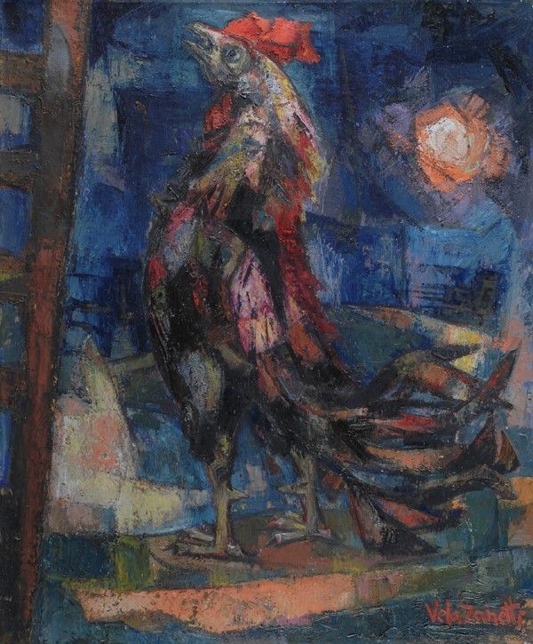 Jos&#232; Vela Zanetti : Gallo  (1960)  - Olio su tela - Asta Antiquariato - I - Galleria Pananti Casa d'Aste
