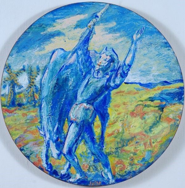 Aligi Sassu : Don Chisciotte  ((1964))  - Olio su cartone - Asta Arte moderna e contemporanea - Galleria Pananti Casa d'Aste