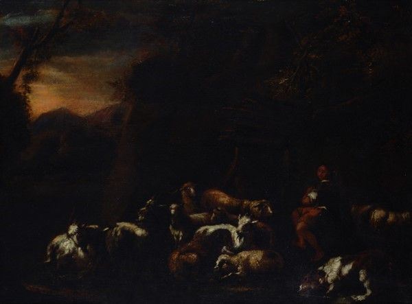 Cerchia di Philipp Peter Roos Detto Rosa da Tivoli - Cerchia di Philipp Peter Roos, Pastore con a...