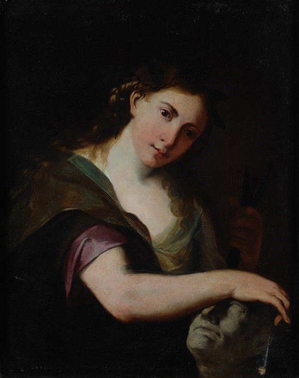 Scuola Veneta, XVII Sec. - Scuola Veneta, Allegoria della scultura, olio su tela