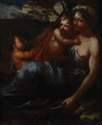 Scuola Genovese, 'Carità', olio su tela, cm. 100x80, XVI - XVII secolo