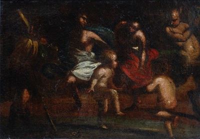 Scuola Italia Settentrionale, Danza di satiri, olio su tela, cm 21,5 x 32