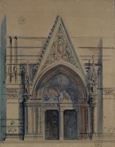 Studio per la porta del Duomo, china e acquerello su carta