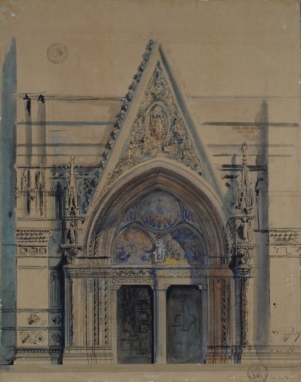 Adolfo Copped&#232; : Studio per la porta del Duomo  (1898)  - China e acquerello su carta riportata su tela - Asta ANTIQUARIATO - Galleria Pananti Casa d'Aste