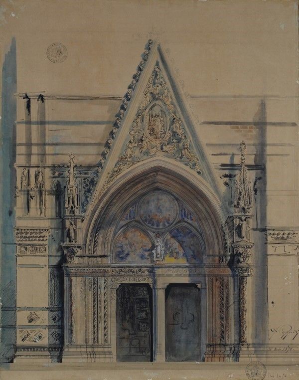 Adolfo Coppedè - Studio per la porta del Duomo, china e acquerello su carta