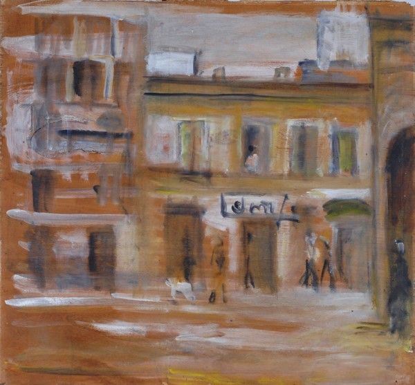 Mario Marcucci : Strada di Firenze  (1992)  - Olio su compensato - Asta Antiquariato - I - Galleria Pananti Casa d'Aste
