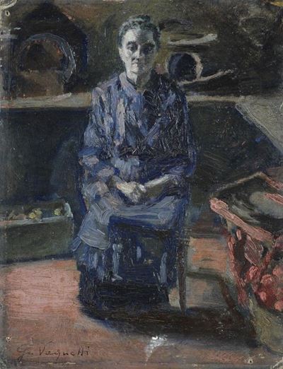 Donna seduta, olio su cartone