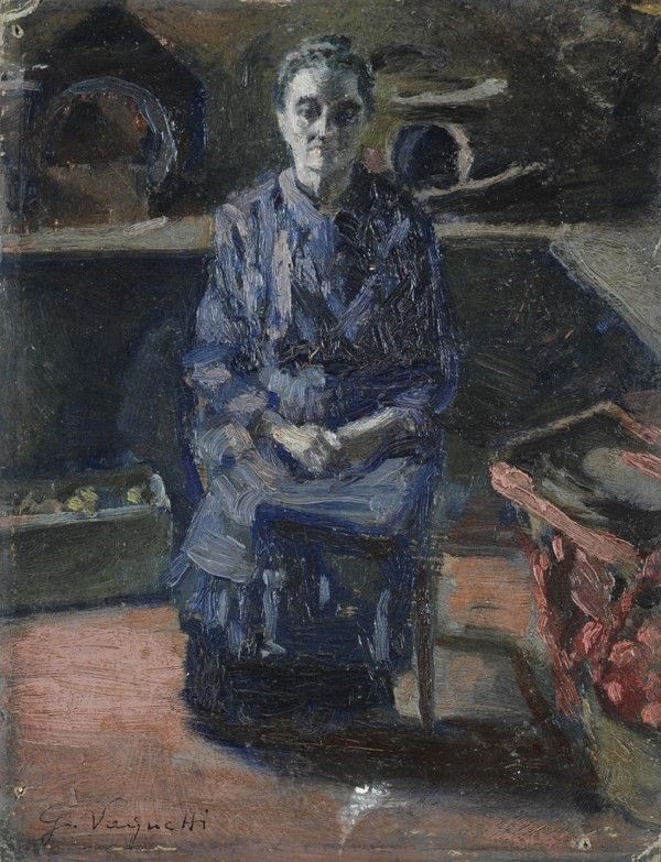 Gianni Vagnetti - Donna seduta, olio su cartone