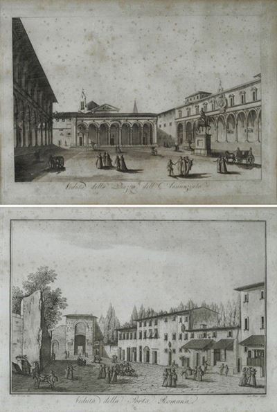 Antonio Terreni, Veduta della Porta Romana e della Piazza dell'Annunziata, acquatinta