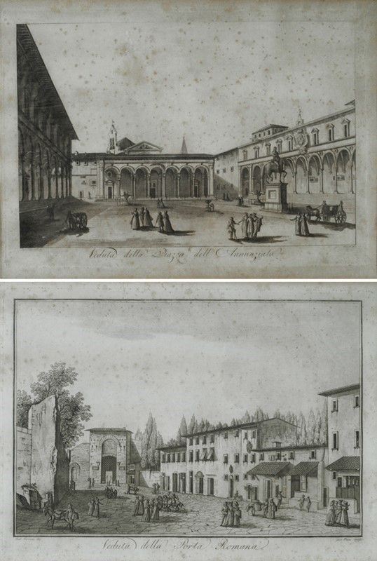 Antonio Terreni, Veduta della Porta Romana e della Piazza dell'Annunziata, acquatinta
