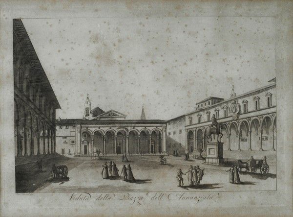 Antonio Terreni, Veduta della Porta Romana e della Piazza dell'Annunziata, acquatinta