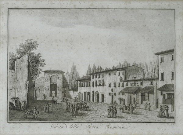 Antonio Terreni, Veduta della Porta Romana e della Piazza dell'Annunziata, acquatinta