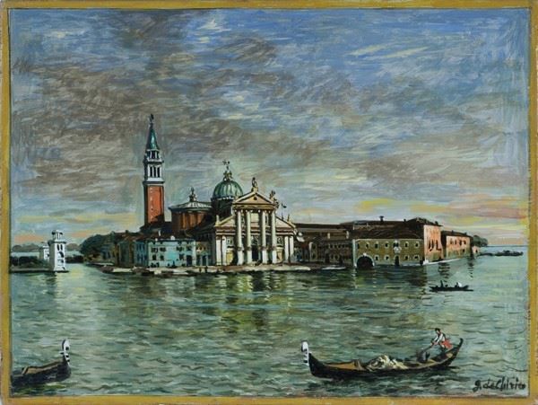 Giorgio de Chirico : Venezia, Isola di San Giorgio  (1956)  - Olio su tela - Asta Arte moderna e contemporanea - Galleria Pananti Casa d'Aste