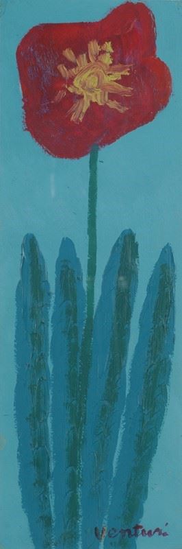 Venturino Venturi : Poppy  - Oil on cardboard - Auction MODERN  ART - TUSCANY AUTHORS - Galleria Pananti Casa d'Aste