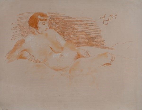 Otto Dix : Donna distesa sul divano  (1931)  - Pastello su carta - Asta Arte moderna e contemporanea - Galleria Pananti Casa d'Aste