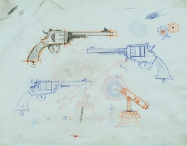 Pino Pascali : Pistole  (1963)  - Matite su carta - Auction Arte moderna e contemporanea - Galleria Pananti Casa d'Aste