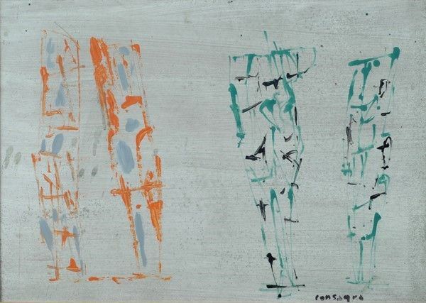 Pietro Consagra : Studio per la fontana di Mazzara del Vallo  (1963)  - Bitume tempera e smalto su faesite - Asta Arte moderna e contemporanea - Galleria Pananti Casa d'Aste