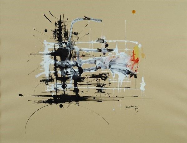 Georges Mathieu : Senza titolo  (1959)  - Tecnica mista su carta - Asta Arte moderna e contemporanea - Galleria Pananti Casa d'Aste