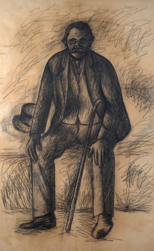 Ottone Rosai : Uomo seduto  ((1935))  - Carboncino su carta - Auction Arte moderna e contemporanea - Galleria Pananti Casa d'Aste