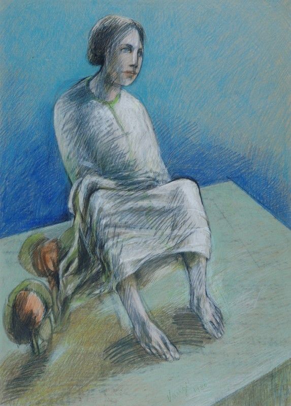 Giuliano Vangi : Donna seduta  (1980)  - Tecnica mista su cartone - Auction Arte moderna e contemporanea - Galleria Pananti Casa d'Aste