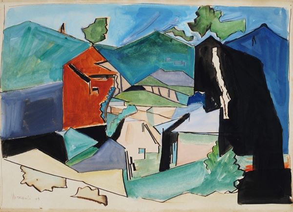 Marcello Nizzoli : Landscape  (1948)  - Watercolor on paper - Auction AUTHORS OF XIX AND XX CENTURY - Galleria Pananti Casa d'Aste