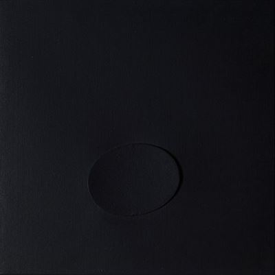 Ovale nero - Collage di cartone su tela