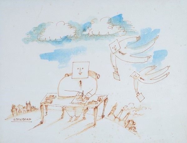 Saul Steinberg : Il capo ufficio  - Acquerello su carta - Auction Arte moderna e contemporanea - Galleria Pananti Casa d'Aste