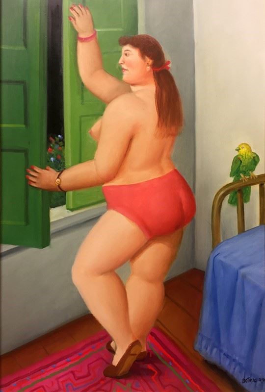 Fernando Botero : Donna alla finestra  (2009)  - Olio su tela - Auction Arte moderna e contemporanea - Galleria Pananti Casa d'Aste