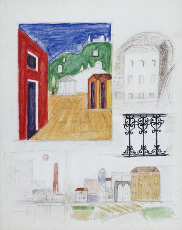 Atanasio Soldati : Paesaggi  ((1943-1944))  - Tecnica mista su carta - Asta Arte moderna e contemporanea - Galleria Pananti Casa d'Aste