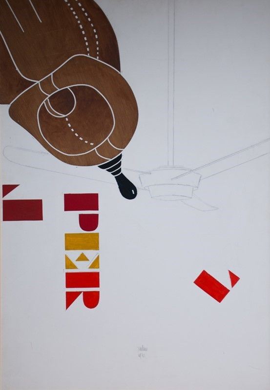 Emilio Tadini : L Per  (1972)  - Tecnica mista su carta - Asta Arte moderna e contemporanea - Galleria Pananti Casa d'Aste