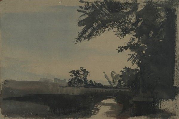 Pietro Annigoni : Paesaggio della Maremma  - China e china acquerellata su carta - Auction Arte moderna e contemporanea - Galleria Pananti Casa d'Aste