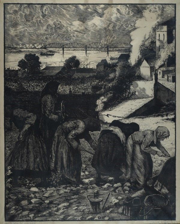 Milenko Duric - Lavoro in fonderia, acquaforte, 1922
