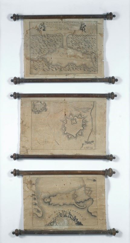 Nicolas de Fer : Tre mappe da parete  - Incisione su carta su tela - Asta Antiquariato - I - Galleria Pananti Casa d'Aste