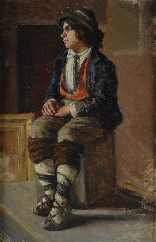 Filadelfo Simi - Ciociaro (fronte); Studio del pittore (retro), olio su cartone