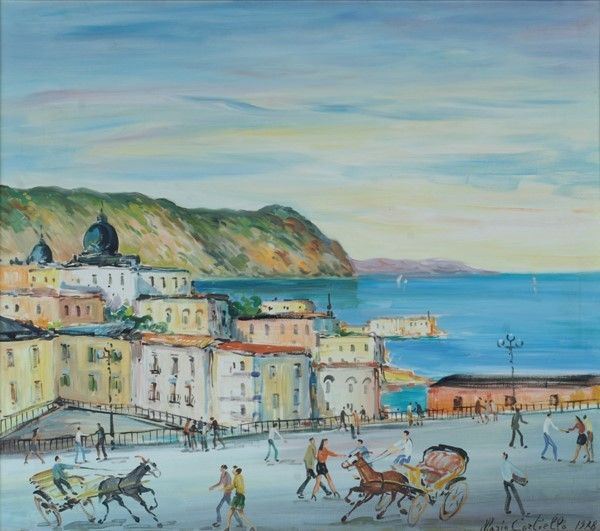 Mario Cortiello - Veduta del golfo; olio su tela, cm. 60x70, 1988