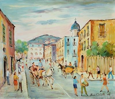 Scorcio napoletano, olio su tela