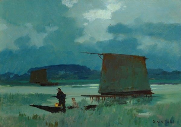 Renato Natali : Tombolo  - Olio su tavola - Asta Antiquariato - I - Galleria Pananti Casa d'Aste